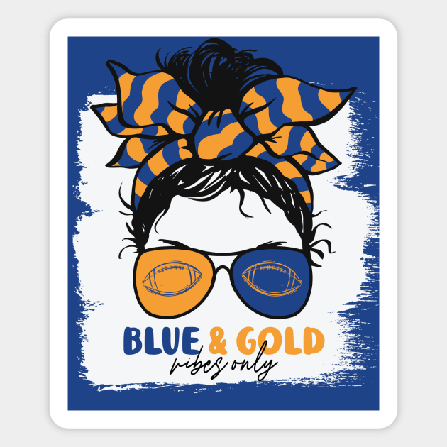 Blue and Gold Vibes Only Football Mom Messy Hair Gameday Magnet by SLAG_Creative